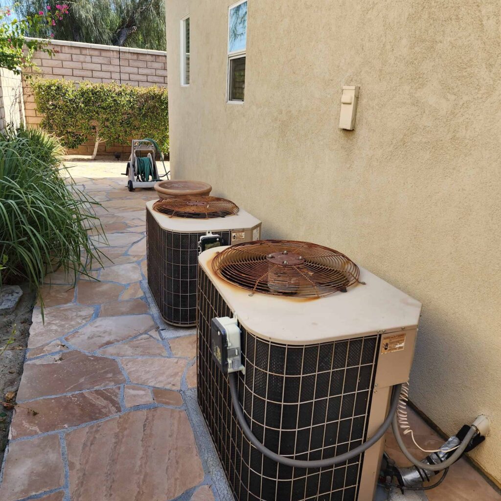 old-rusted-residential-ac-units-replacement-la-quinta-hvac-project-palm-desert-